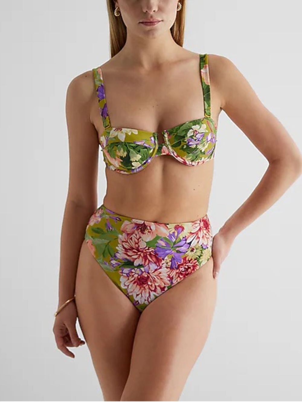 Express Swimsuit Body Contour Balconette Top L and High-Waisted Bottom M
